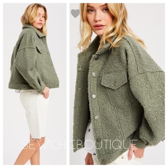 Sea foam Green Sherpa Jacket w/ snap buttons - Picture 1 of 4